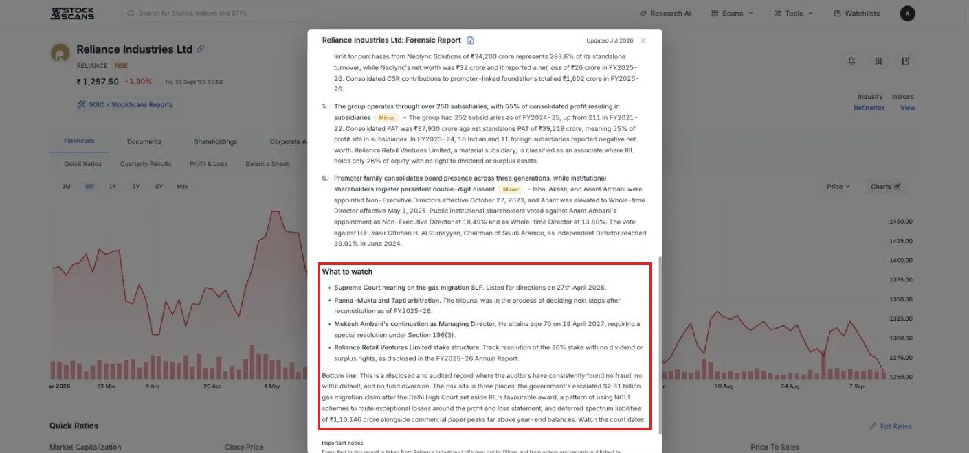 What to watch and the bottom line: the events that would resolve each finding, and the report's verdict in a paragraph